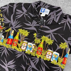 RJC Hawaiian Shirt Mens S‎ Black Short Sleeve Button Front Beer Lager Floral USA